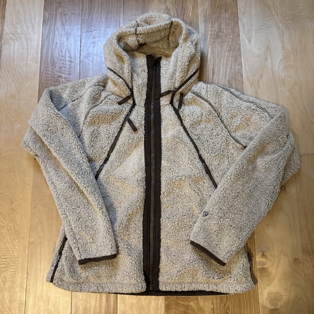 Kuhl Women's XL Hooded Sherpa Fleece Jacket Full Zip Gray Outdoor Soft Cozy